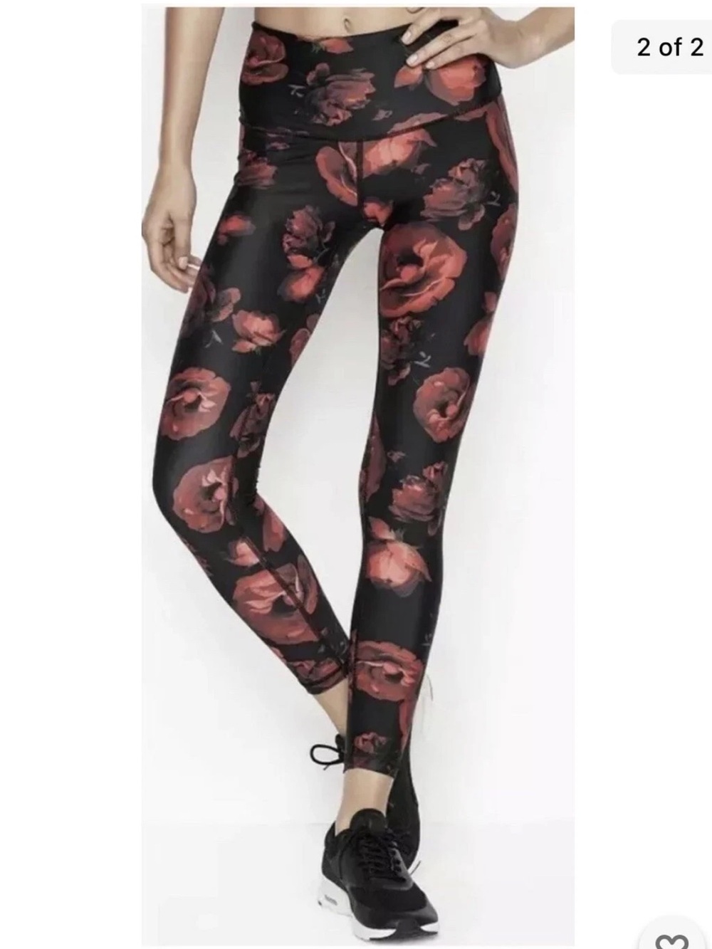 Victoria's Secret Sport Black Leggings with Red Rose Print XS